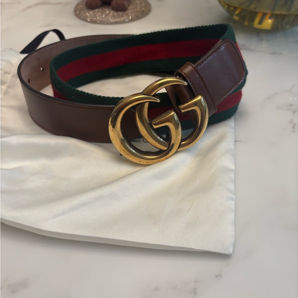 Gucci Brown Leather Belt with Gold GG Buckle